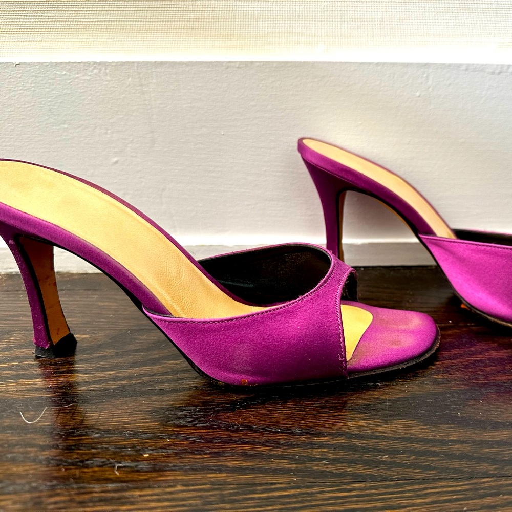 Fuschia, silk heeled sandals